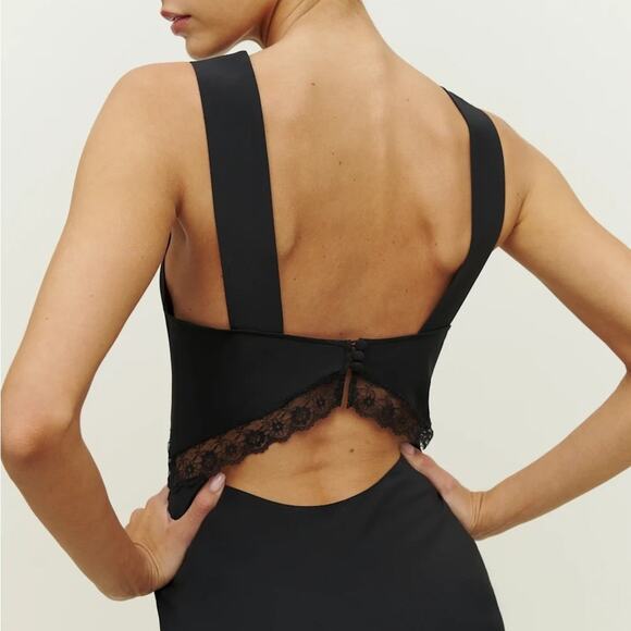 Reformation Provence Silk Lace Cut Out Open Back Midi Maxi Dress Black - Picture 5 of 16